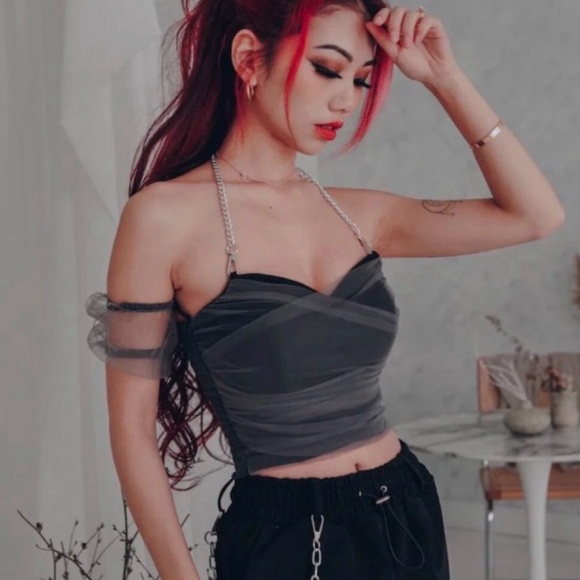 lychee the label Tops - Lychee The Label Black Mesh Crop Top